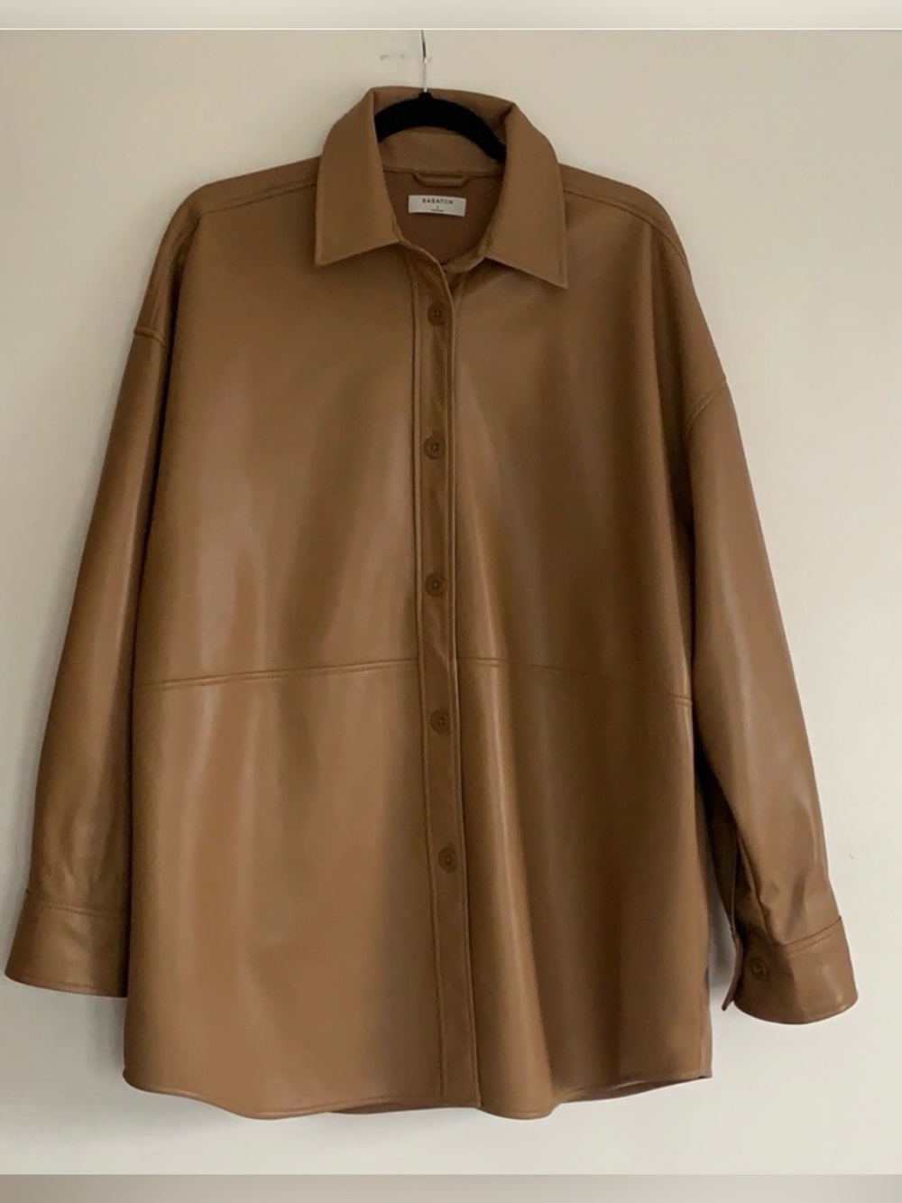 Babaton Pelli iced latte Faux Leather Shirt jacket in size large